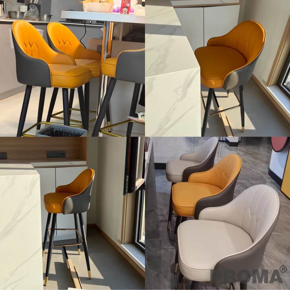  [Pre-order] เก้าอี้บาร์ทรงสูง สไตล์โมเดิร์น Proma-C-62 75 ซม. สีส้ม/ครีม